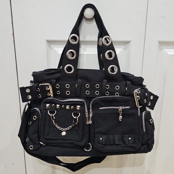 Y2K Style Punk Goth Voodoo Vixen Grommet O-Ring Black Silver Buckle Purse Bag - Picture 8 of 12